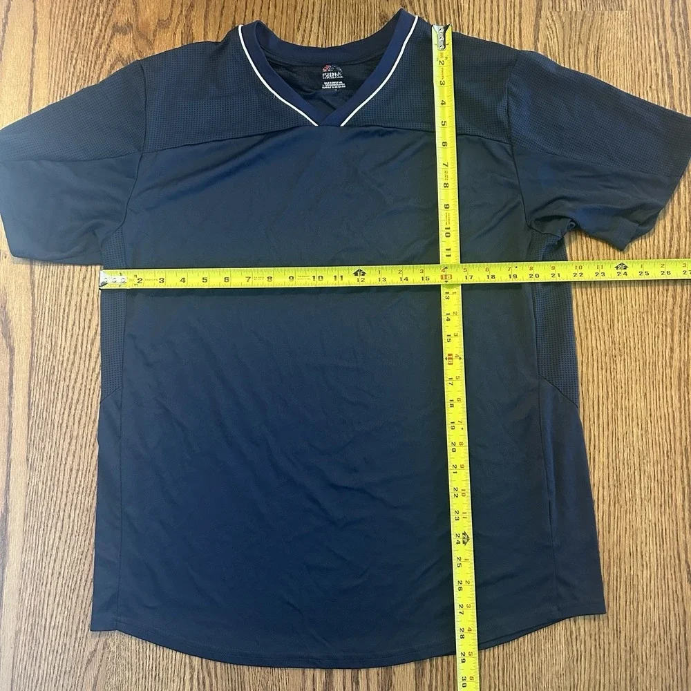 Majestic Men's Athletic Shirt Size L Navy Blue V-Neck Short Sleeve Sportswear